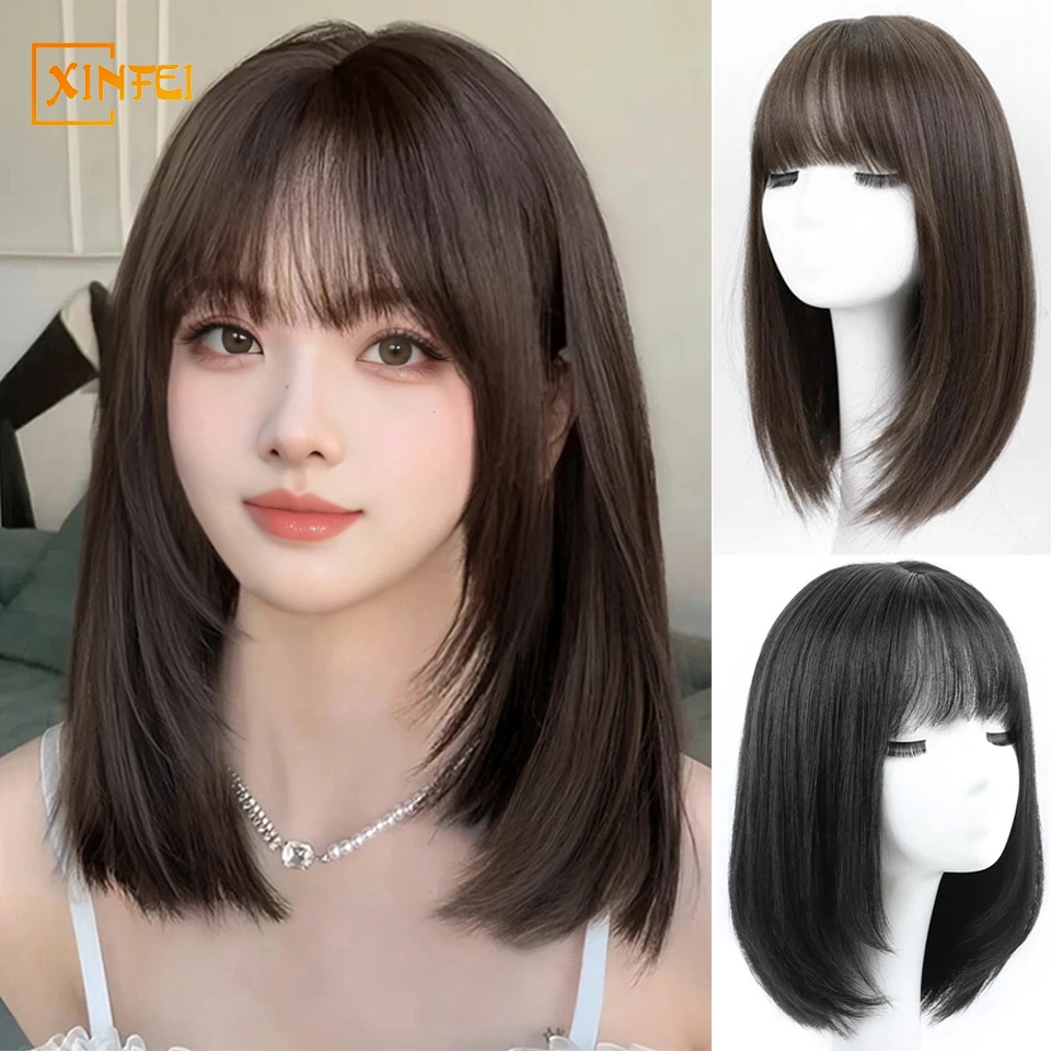 High Temperature Synthetic Wig Female Fluffy Clavicle Hair Age Reduction Bobo Head Short Hair Daily Wear Adjustable Full Top Wig