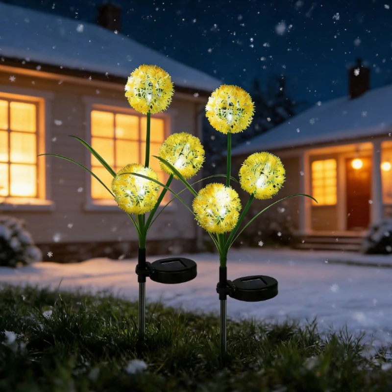 3 Heads Solar Powered Scallion Balls Shaped Outdoor Ground Mounted Light Waterproof Light for Courtyard Garden Landscape Decor