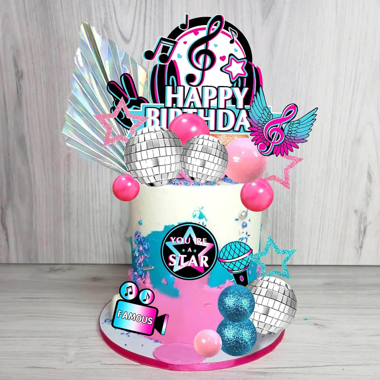 Musik Kuchen Topper Musikalische Geburtstag Party Kuchen Dekorationen für Musikalische Kuchen Topper Set Mädchen Musik Karaoke Thema Geburtstag Party – Detail 4