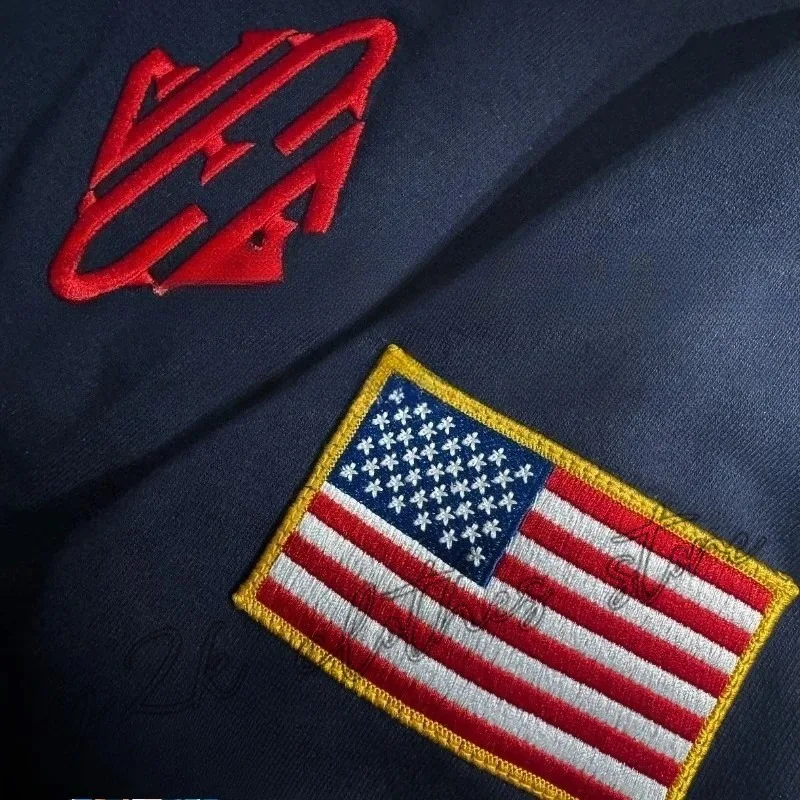 

Спортивная рубашка с длинным рукавом и свободным кроем в стиле пэчворк с американским флагом, индивидуальный дизайн, уличный панк, повседневный стиль, модный топ с отложным воротником для пар.