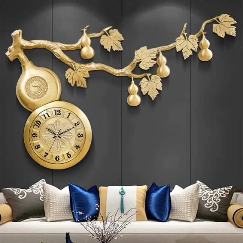 Relógio de parede cabaça de latão chinês sala de estar casa