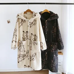 2024 New Autumn and Winter Couple Nightgown Flannel plush Thickened Bathrobe Men's and Women's Extended Home Fur Robe