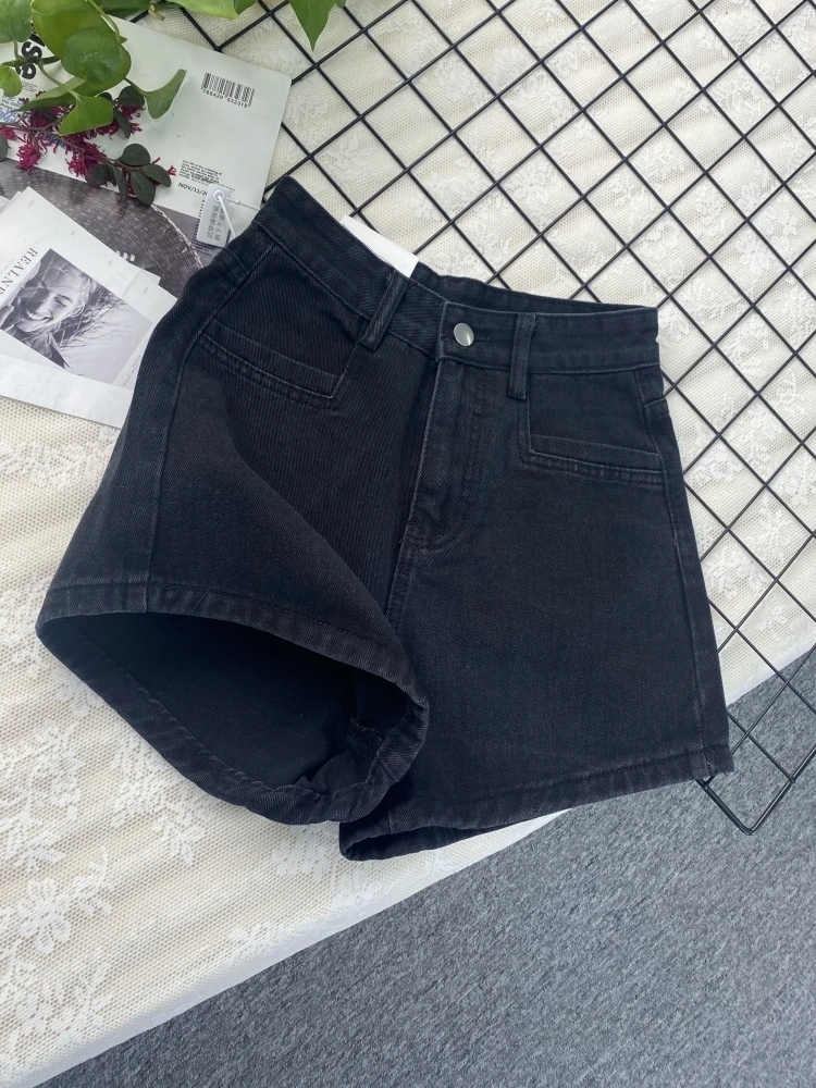 

High Waist Black Denim Shorts Women's Straight A-Line Summer New Style Slimming Versatile Cool Hot Pants Casual Loose Fit