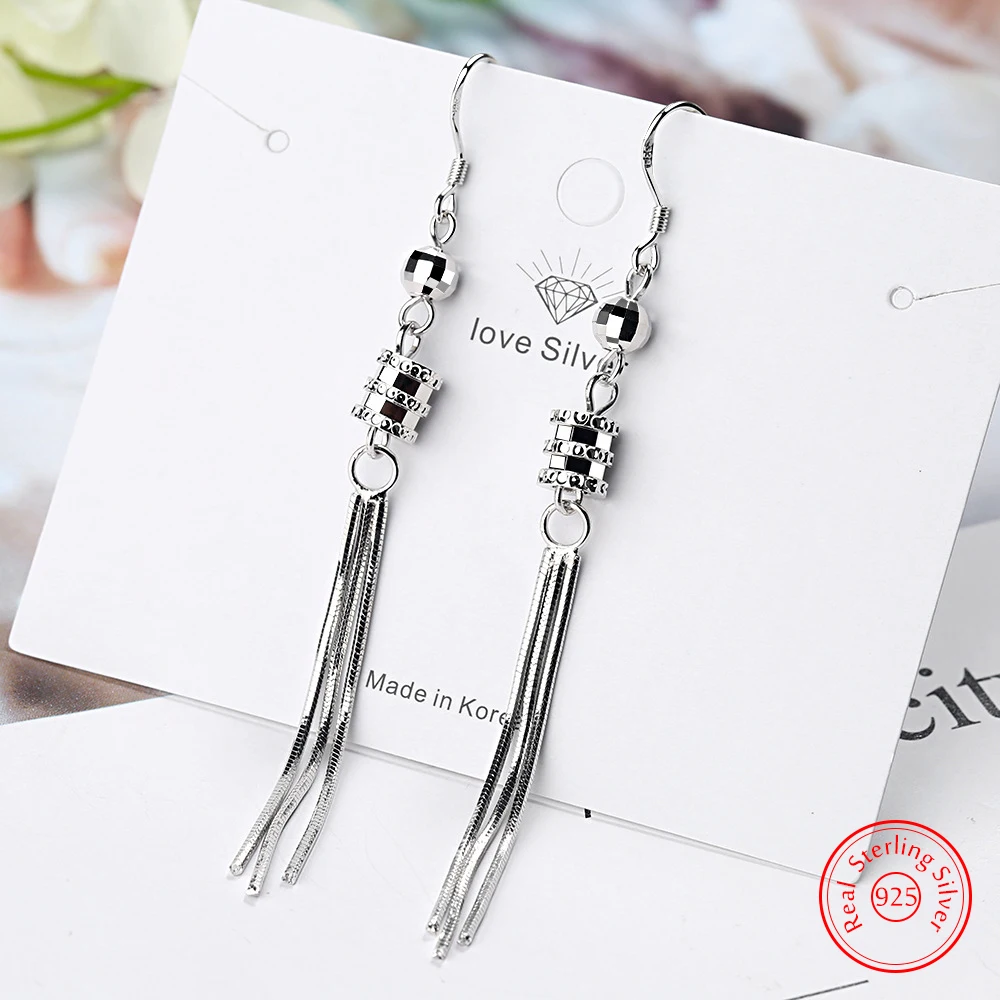 

Quality Jewelry New 925 Stelring Silver Fashion Long Tassels Drop Earrings For Women FQL25083