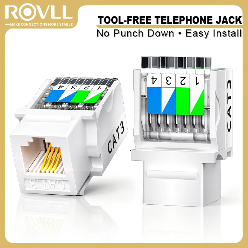 ROVLL Toolless Telephone Keystone Jack RJ11 6P4C Female CAT3 Phone Module RJ12 Tool Free Keystone Insert for Wall Plate Panel