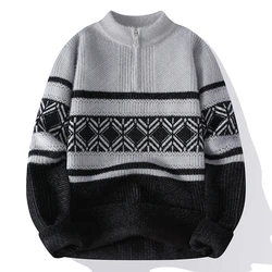 Men's Fashion stripe pattern Sweaters 2024 Autumn/Winter Loose Knittwear Men sweater youth Thick Warm wool pullovers M-4XL 