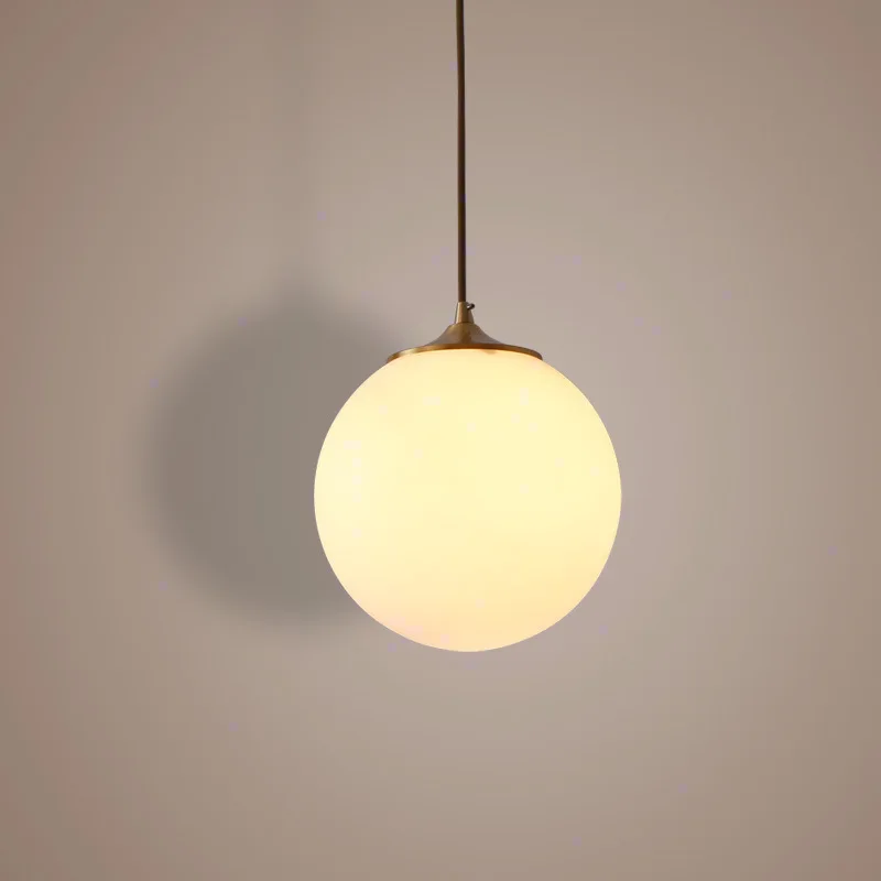 

All-copper Nordic minimalist restaurant lights bar counter three-head foyer round spherical brass lamps