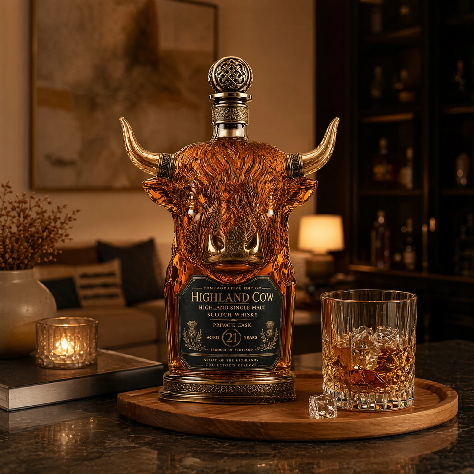 Buffalo Shaped Whiskey Decanter Thick Sturdy Glass Bottle Western Style Collectible Bar Decor Decoration