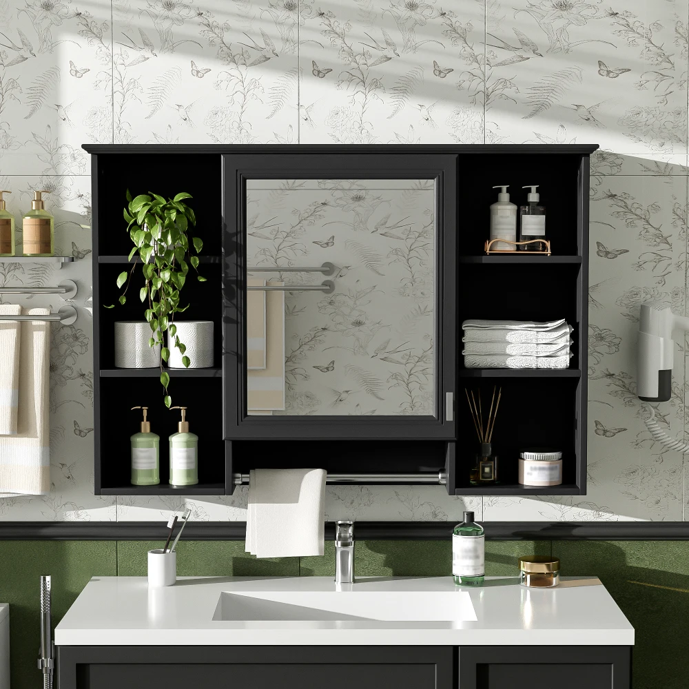 

3-in-1 42-Inch Wall-Mounted Bathroom Mirror Cabinet: Adjustable Shelf, Soft Close, HD Mirror & Storage