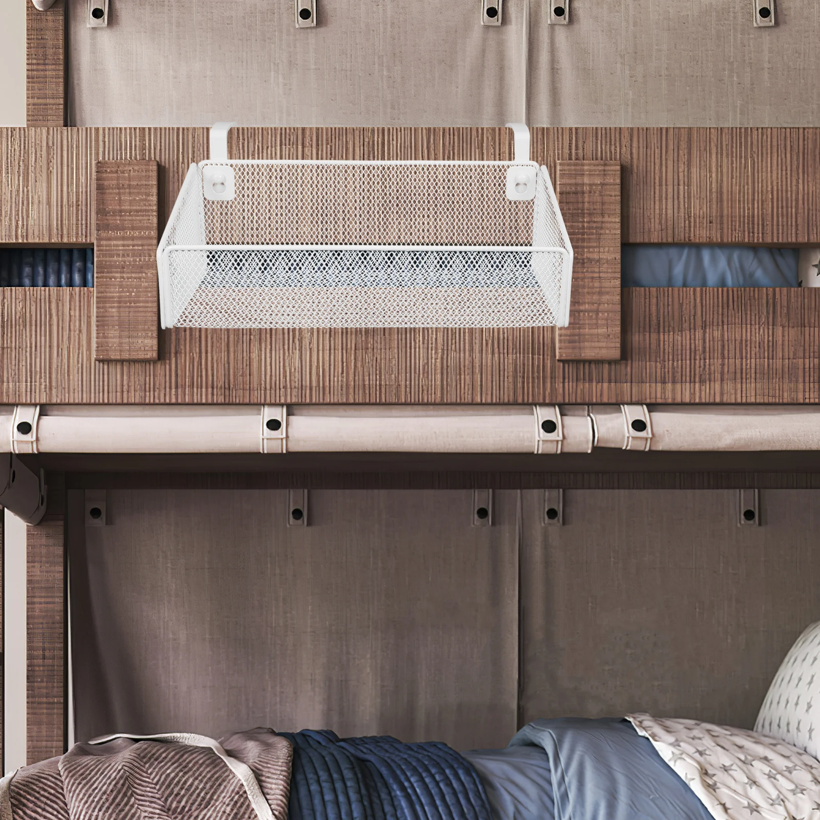 

Bedside Storage White Metal Organizer Rack Wire Shelf For Phone Remote Drinks Bunk Beds Dormitory Space Saving Bed