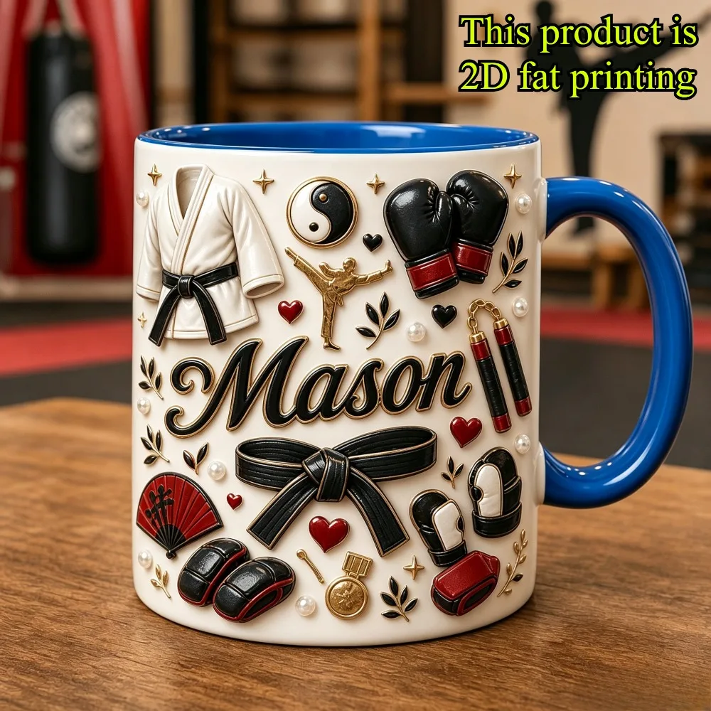 Personalized Martial Arts Mug 11oz Custom Name Taekwondo Karate Boxing Design 2D Heat Transfer Gift for Men Father Birthday