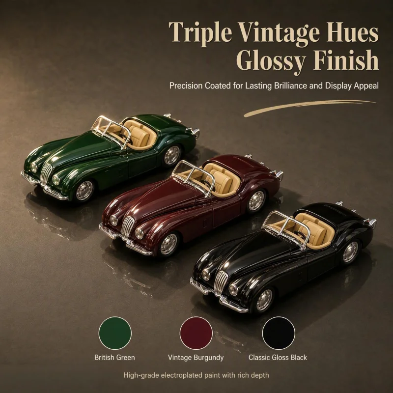 1/32 Scale Classic Vintage Roadster Diecast Car Model, Openable Doors Retro Convertible Alloy Toy Car, Collectible Vehicle Decor