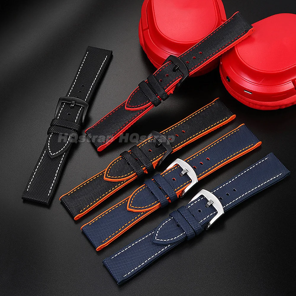 Nylon-Segeltuch-Gummi-Hybrid-Uhrenarmband 18mm 20mm 21mm 22mm Armband Wasserdicht Schweißfest Silikon-Uhrenband Zubehör – Detail 9