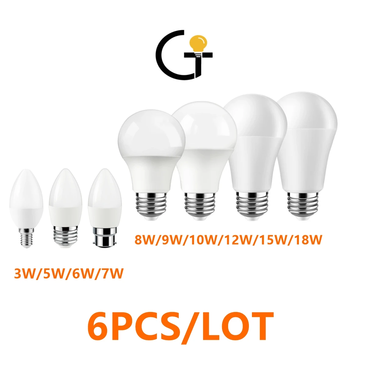 

6pcs Factory direct LED candle bulb bulb 220V 3W-18W E14 E27 B22 High lumen warm white light for office home lighting