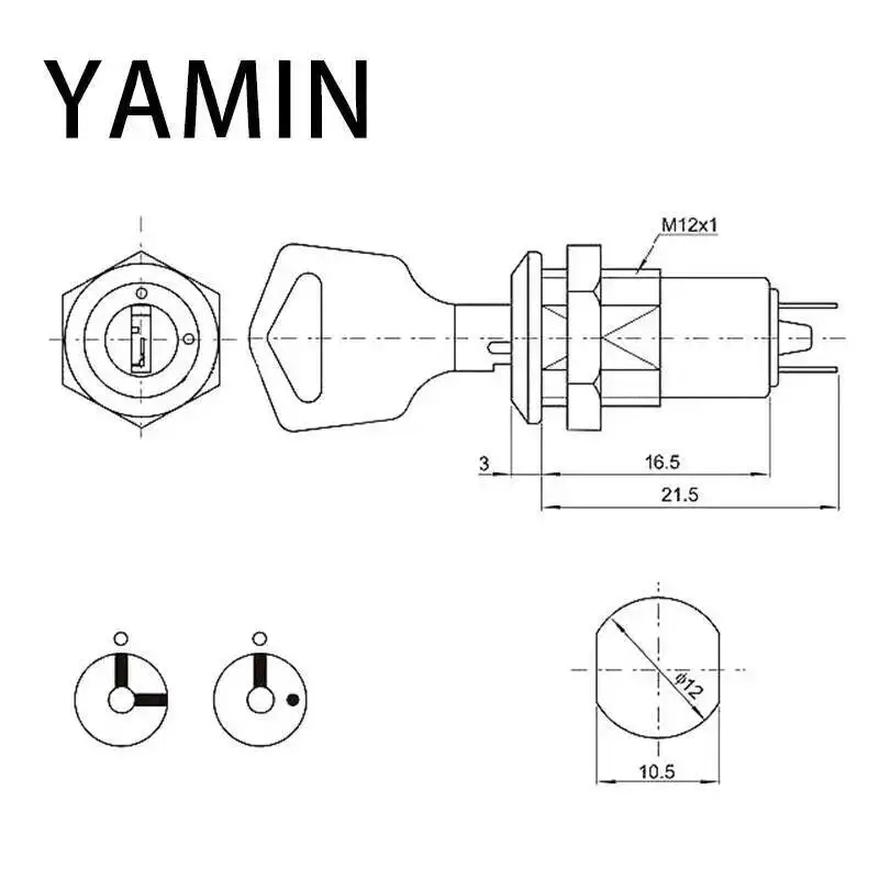 12mm Electronic Key Rotary Switch Phone Lock Security ON OFF Power Button With 2 Keys 2 Positions 2 Pins 1A