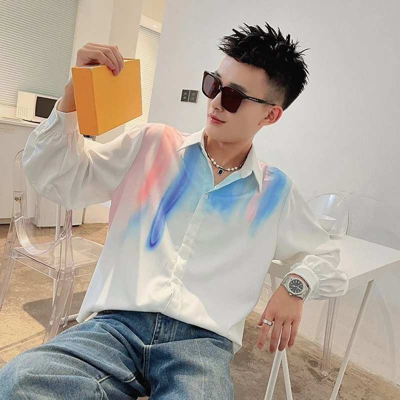 Men's British Style Tie Dye Long Sleeve Shirt Premium Trendy Spring Versatile Casual Loose Fit Top for Men​