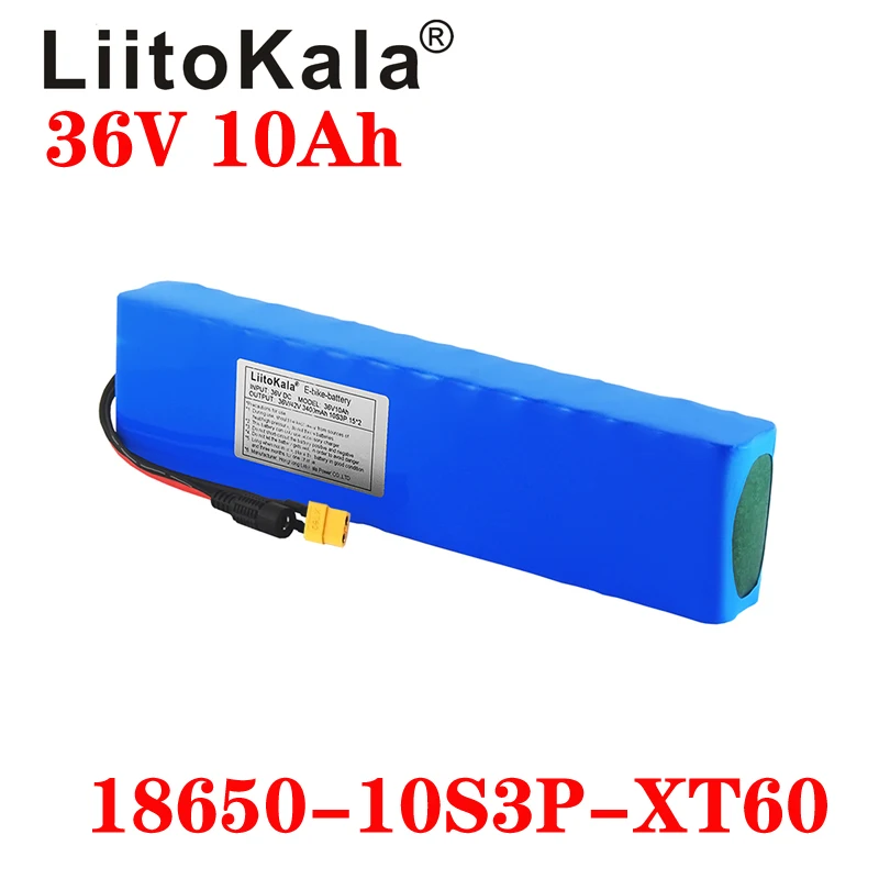 LiitoKala 36V battery 36V electric bike battery 42V 10AH 18650 battery for motorcycle Scooter with XT60 plug and 42V2A charger