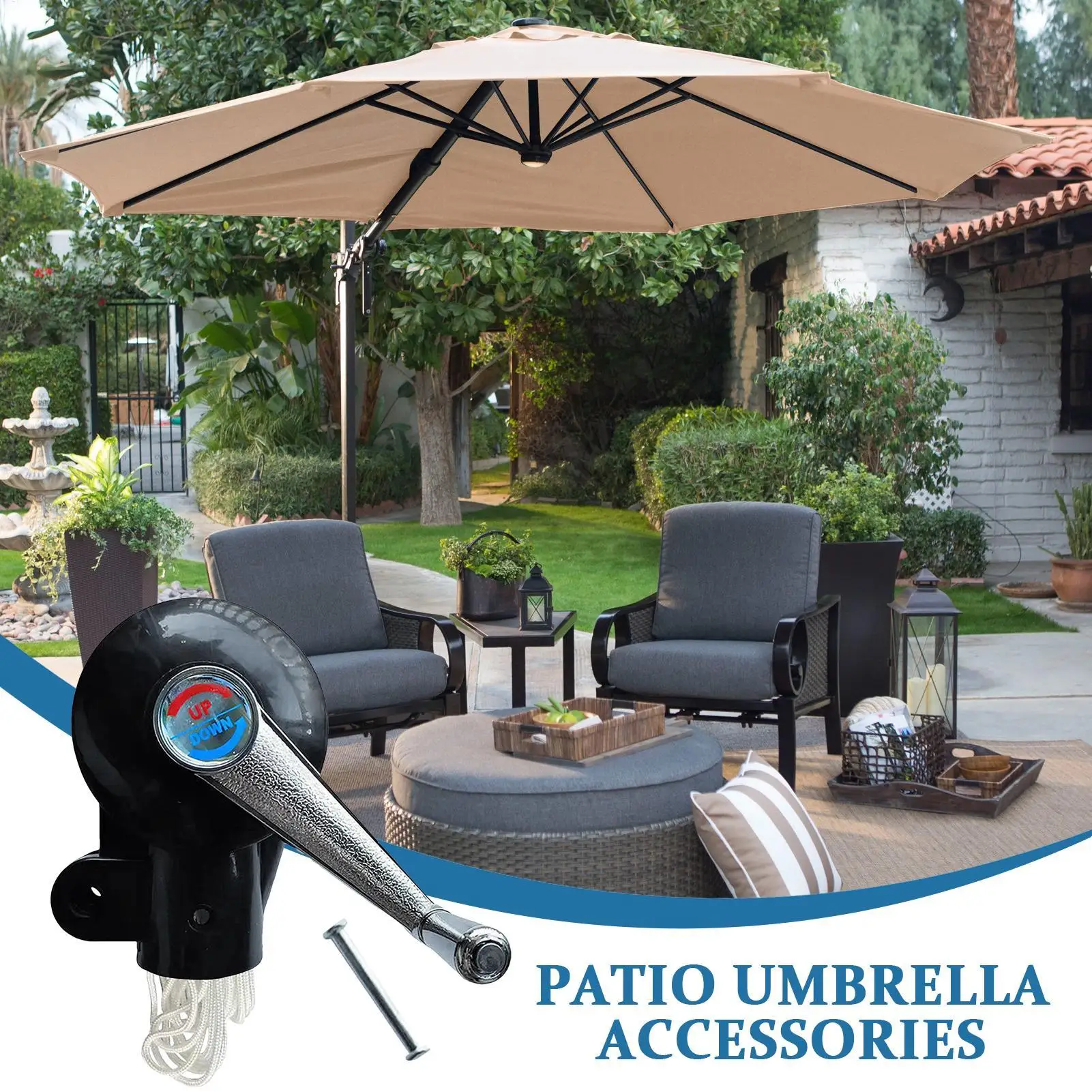 Patio Umbrella Crank Handle Sturdy Replace Parts Parasol Hand Crank Sunshade Attachment for Pool Picnic Beach Camping Garden