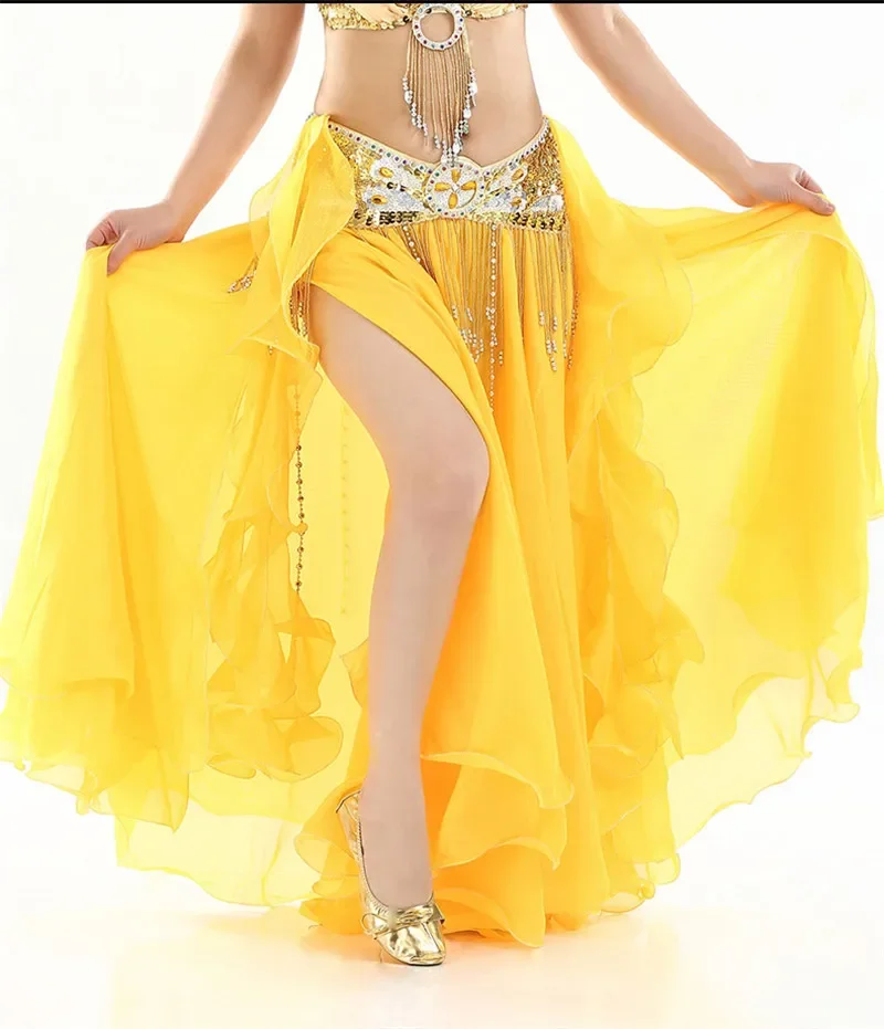 New  Belly Dancing Skirt Woman Chiffon Split Sexy Gypsy Spanish Flamenco Oriental Ethnic Performance Costumes