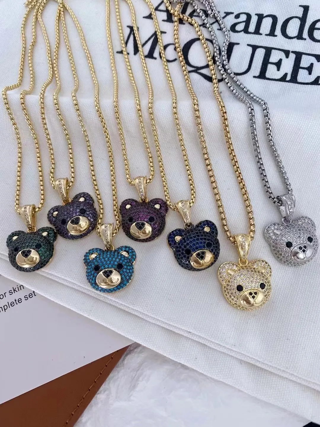 5PCS, New Bear Necklace Women Fashion Jewelry Bear Head Pendant Necklace Design Pave Setting Zircon Copper Jewelry