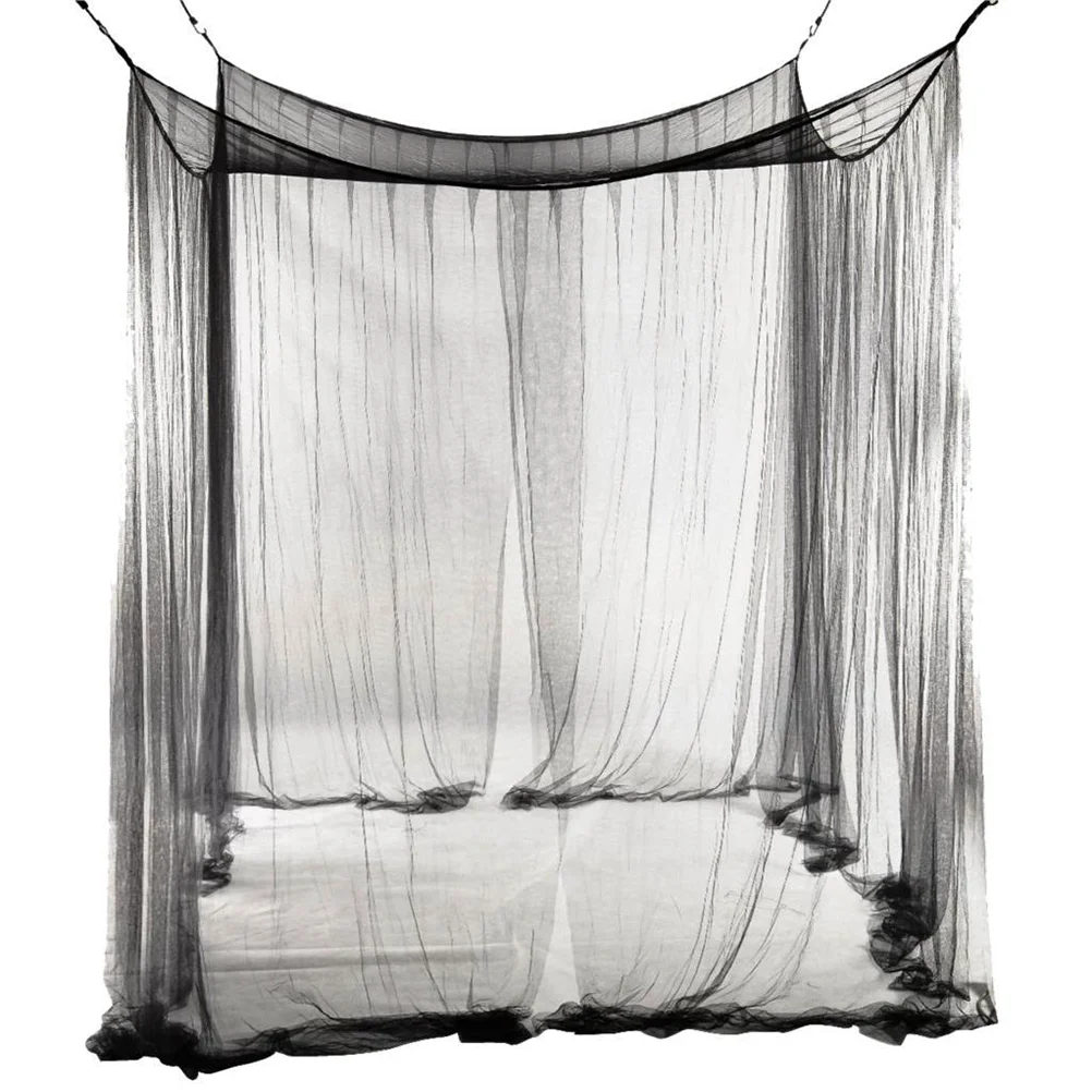 

European Style 4 Corner Post Bed Canopy Net Full Netting Bedding 190x210x240cm (Black) net bed canopy