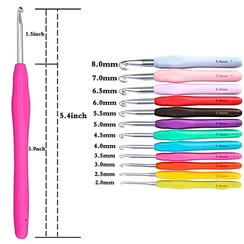 2-8mm Aluminum Crochet Hook Knitting Needles Kit Multicolor Soft Handle Sweater DIY Craft Scarf Sewing Needles Knitting Tools