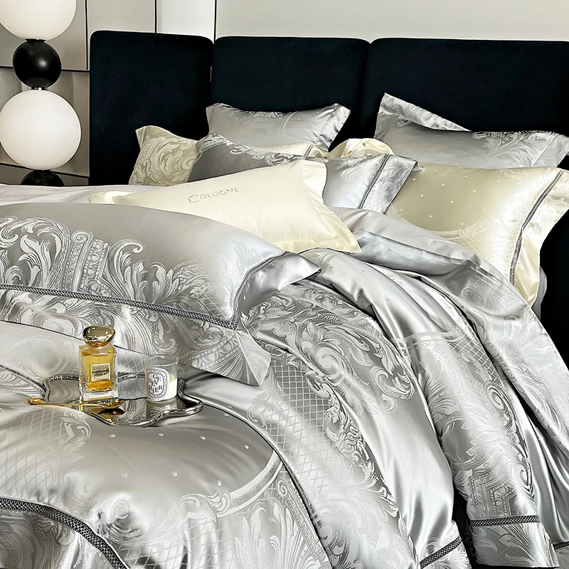Brocade Satin Jacquard Egyptian Cotton Bedding Set, Silky Glossy Duvet Cover, Bed Sheet, Pillowcase, Luxury European Bedding Set