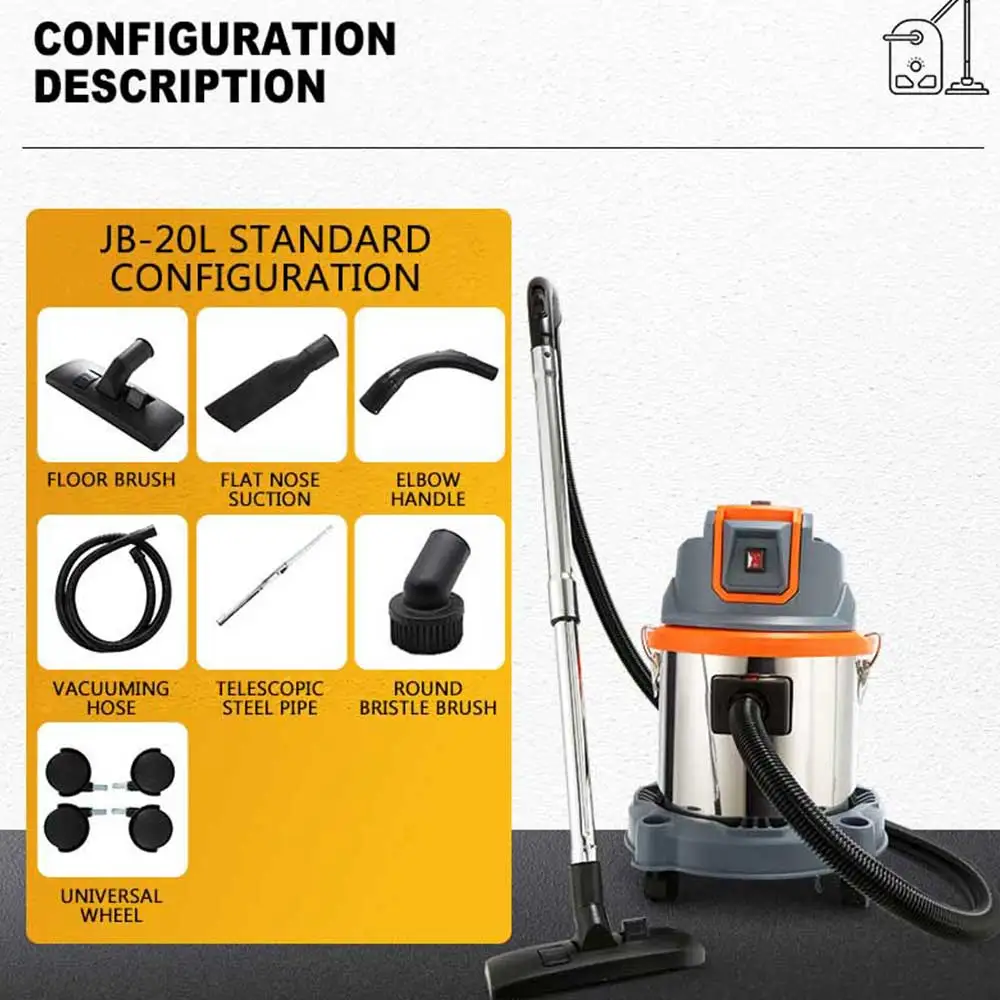 2025 Высококачественный бытовой пылесос объемом 20 л, пылесос двойного назначения для сухой и влажной уборки, мощный пылесос мощностью 1500 Вт.