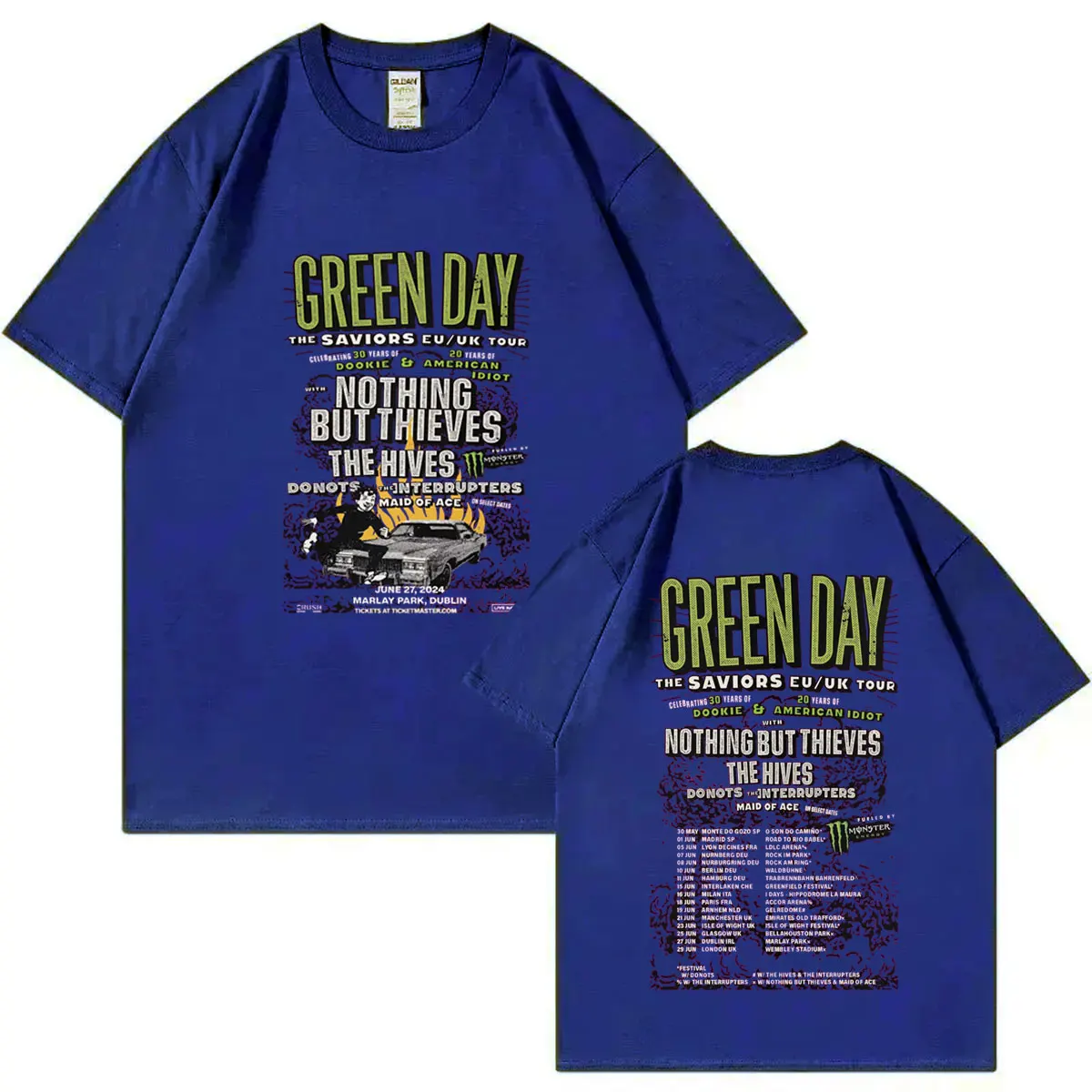 Rock Band Green Day The Saviors 2024 Tour Poster Graphic T Shirts Unisex Hip Hop Vintage T-shirt Street Fashion Trend T-shirts