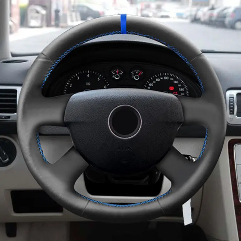 Hand Sewing Microfiber Leather Steering Wheel Cover For VW Caddy 2003-2006 Caravelle 2003-2009 Transporter T5 2006 with Strip