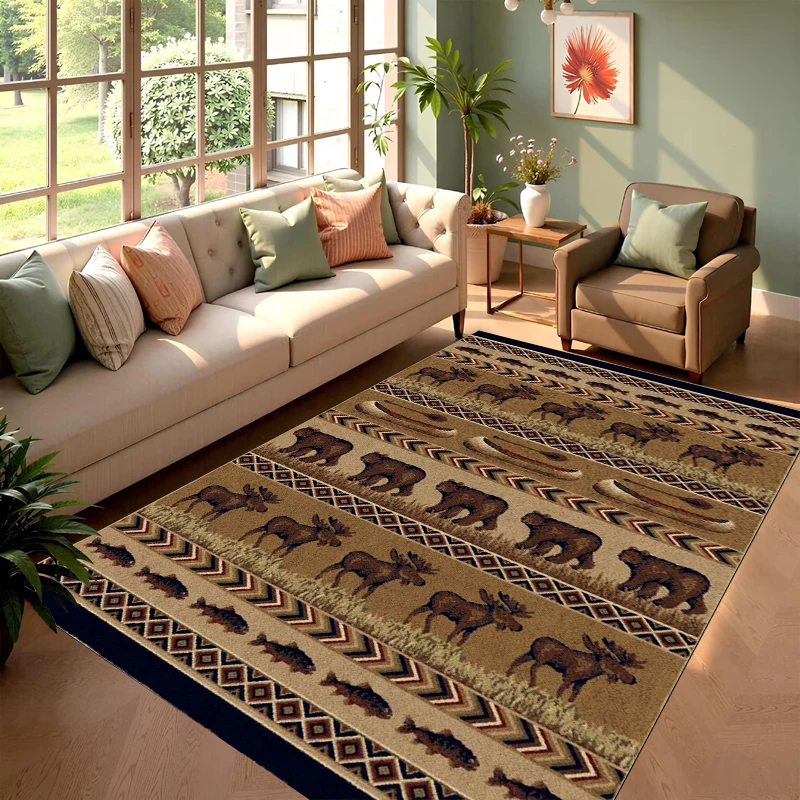 Vintage Deer Area Rug Retro Non-Slip Rustic Cabin Floor Mat Dark Washable Animal Western Rug for Living Room Bedroom room - view 2