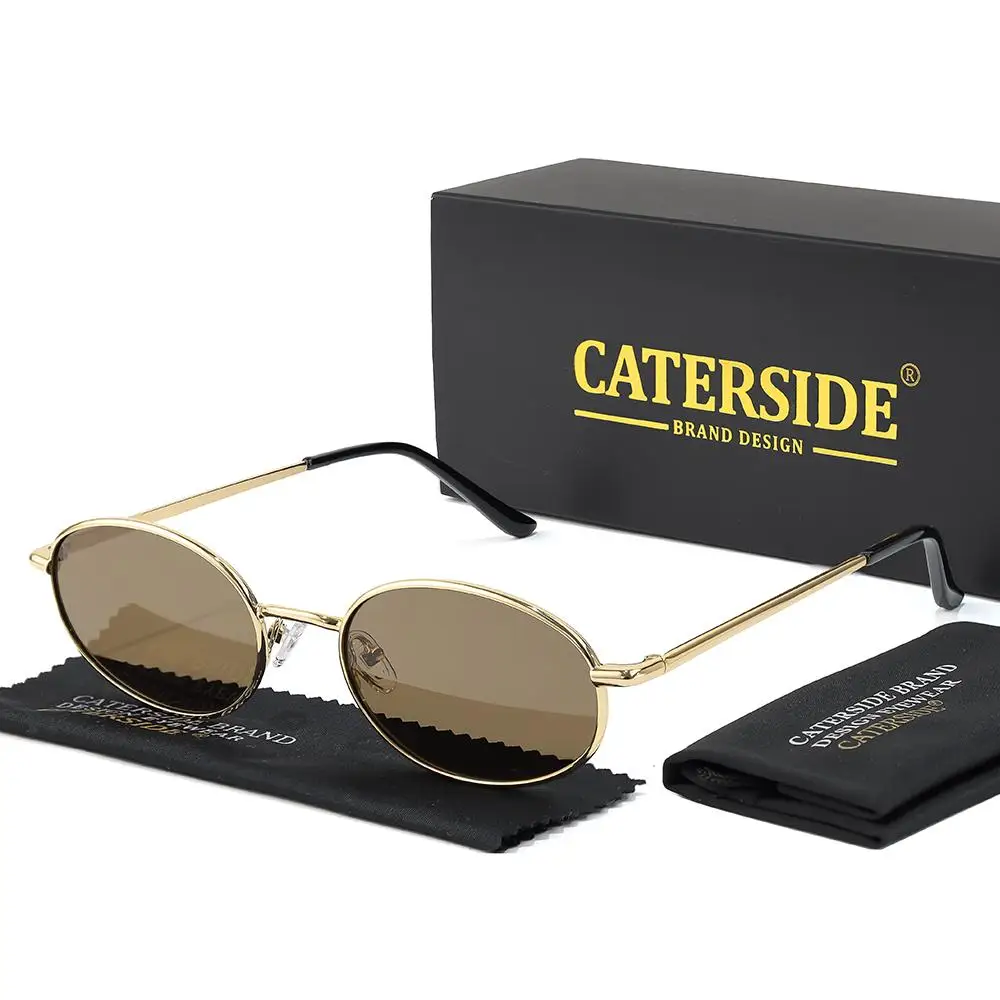 CATERSIDE Modische Herren-Sonnenbrille, Metall, oval, kleiner Rahmen, Sonnenbrille für Damen, Outdoor, Street, Hip-Hop, Dekorationsbrille, UV400 – Detail 9