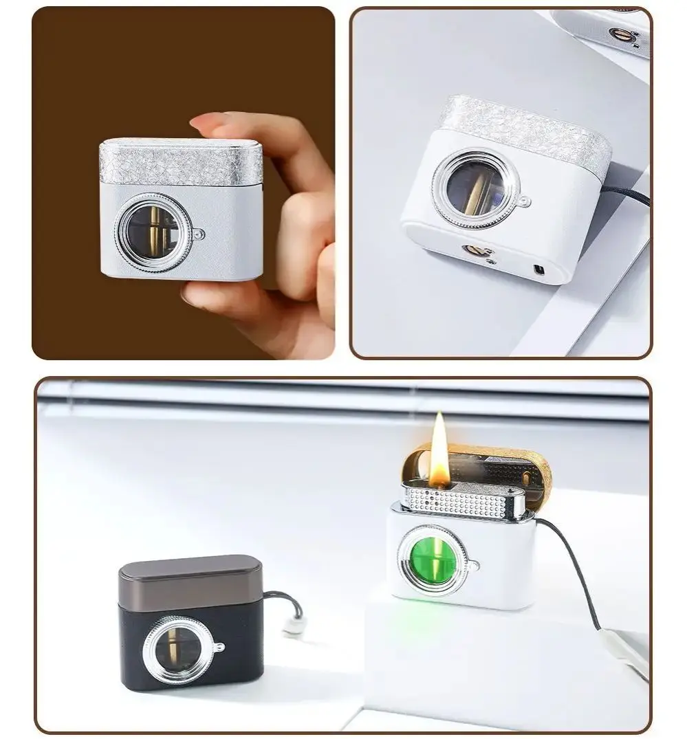 ولاعة جيب زيتية بتصميم كاميرا مبتكرة مع ولاعة إشعال متعددة قابلة لإعادة الشحن لزيت الوقود