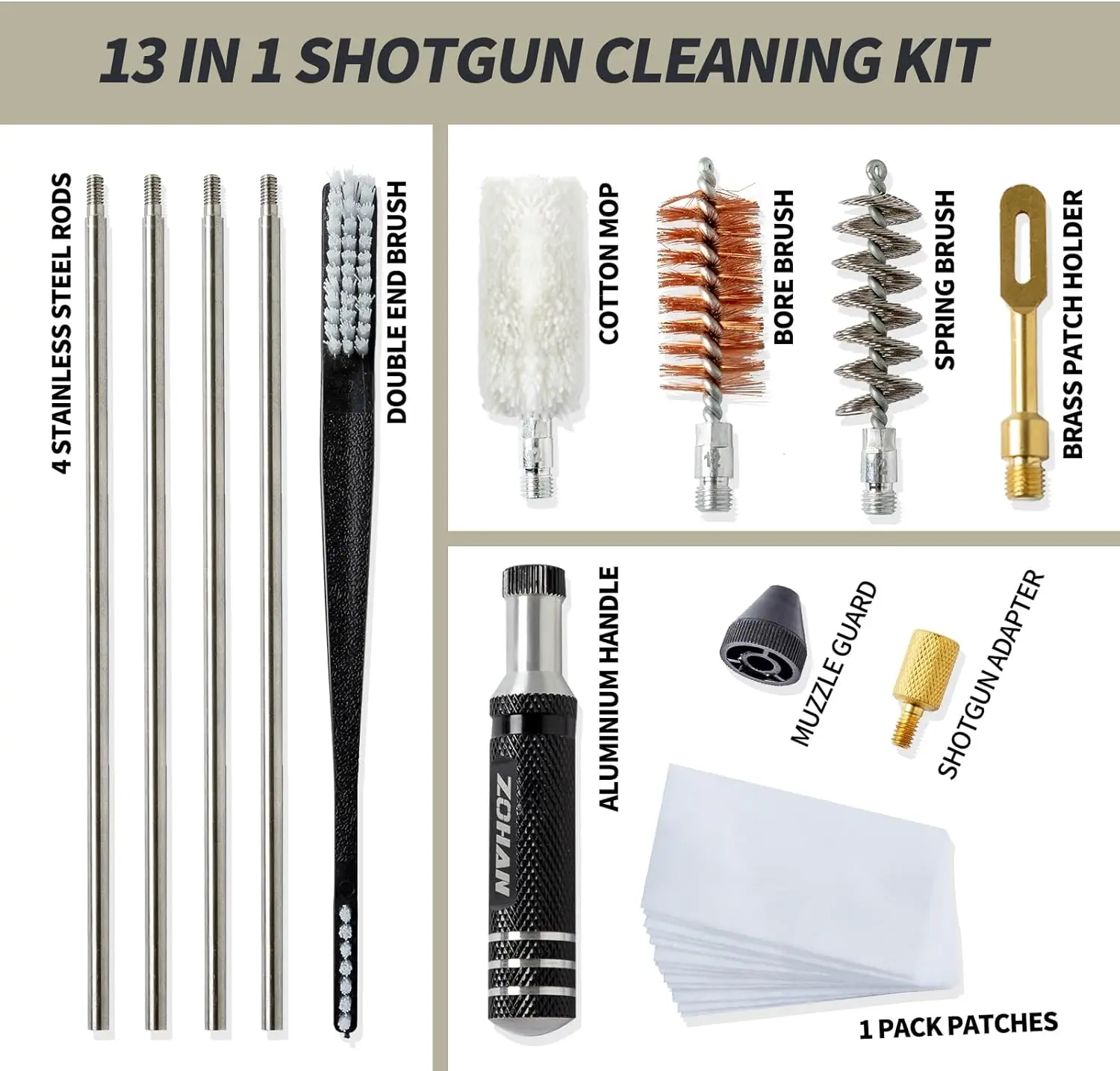 ZOHAN Gun Cleaning Kit Universele Gun Brush Tool voor 12-gauge Shotgun Cleaning Kit Gun Barrel Cleaner Draagbare montage Jacht