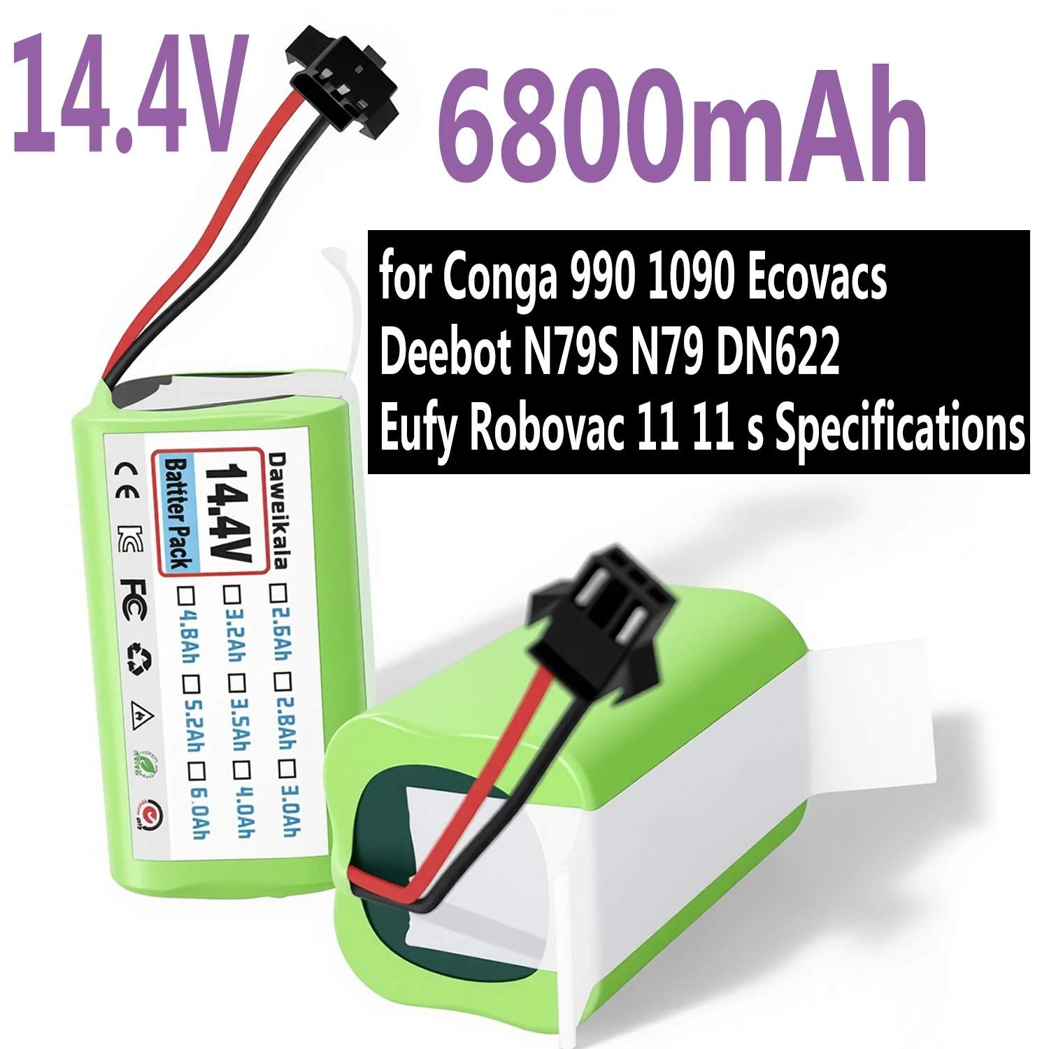 High capacity 14.4V 6800mAh Li-ion battery 4S1P For Shark Ion Robot RV700, RV720, RV750 rechargeable replacement battery