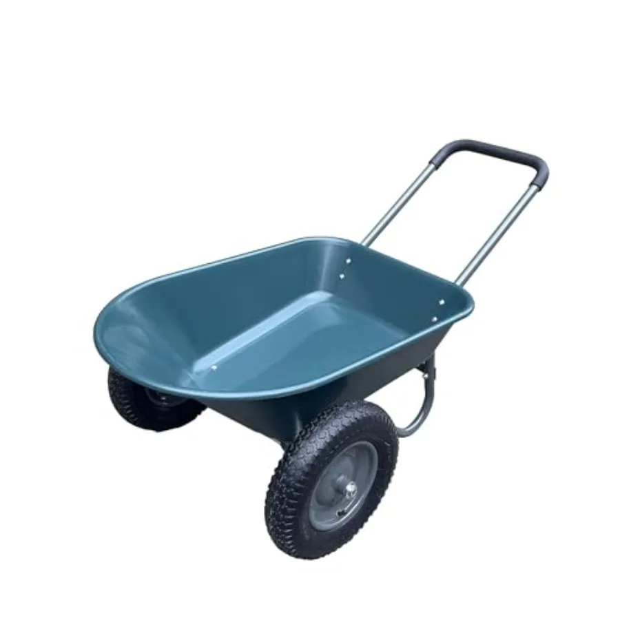 Heavy Duty 2-Wheel Wheelbarrow for Landscaping, Rust-Resistant Poly Tray, Military Green, 600 LBS Capacity with Quick Release D