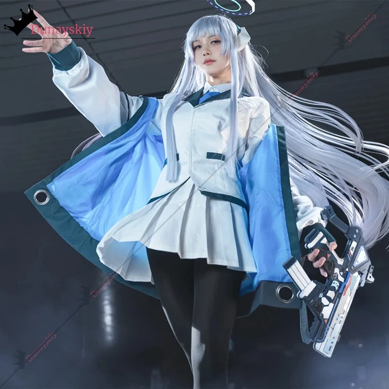 USHIO NOA تأثيري لعبة الأرشيف الأزرق زي المدرسة معطف Jiakei فساتين حريمي موحدة أنيمي بدلة حفلة لعب الأدوار الزي 3CL