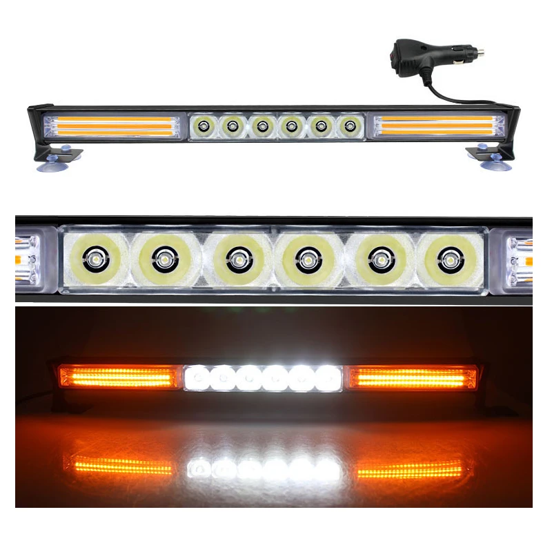 High power 6LED+COB light bar flashing 3 segments car center light bar warning light roof light strobe light clearing the road