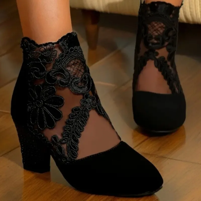 2025, neue Damenschuhe, Reißverschluss, modische Blumendekoration, Büroschuhe, spitze Zehen, Knöchelsandalen, Zapatos