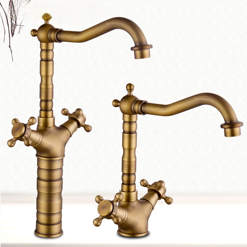 All-copper European antique double handle hot and cold water basin faucet