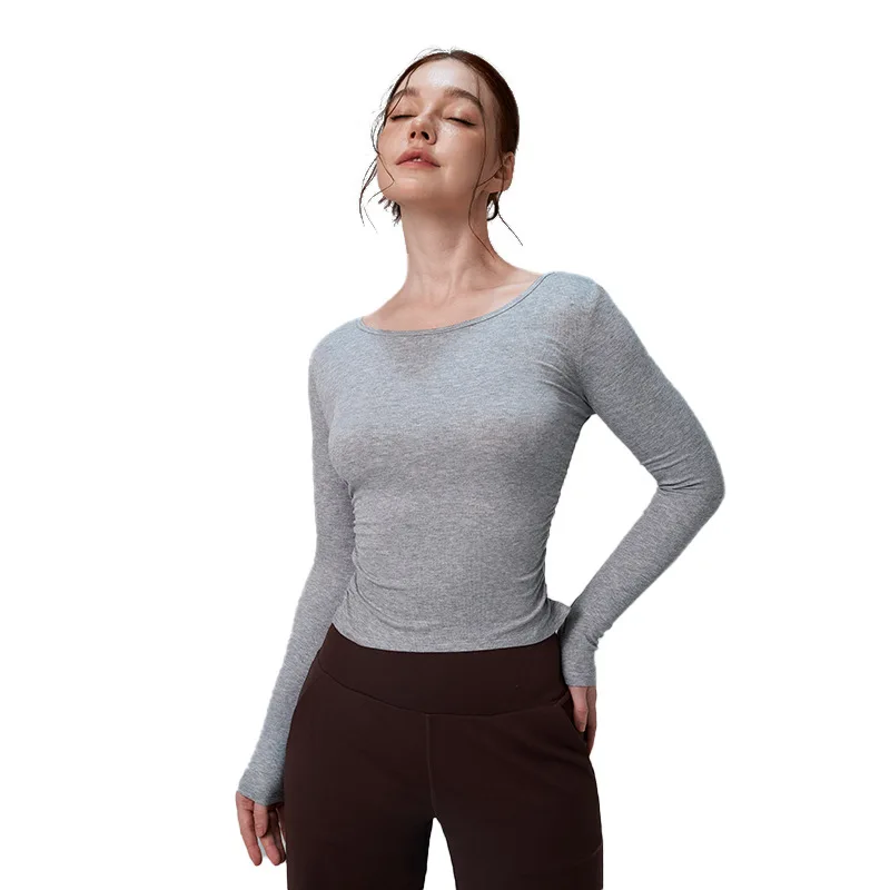 Women's Ribbing Gym Top Yoga T Shirt Fitness Sport Women Clothing Dry Fit High Elastic Breathable Long Sleeve Drape Sides Tops