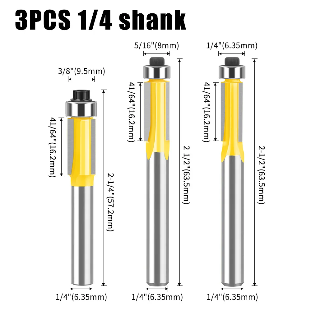 1pc 6mm 6,35mm Schaft 3ZFlush Trim Router Bit mit Lager für Holz Vorlage Muster Bit hartmetall Fräser für Holz