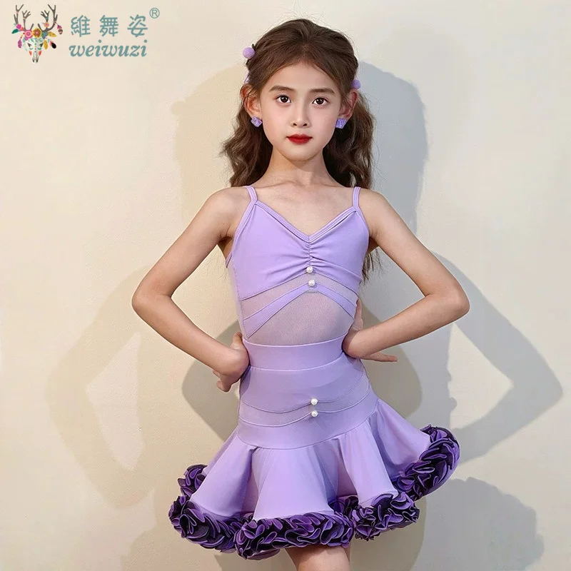 

Children Latin Tango Samba Dance Costume 2pcs Girls Competition Ballroom Dress Standard Cha Cha Dance Latin Practice Outfits