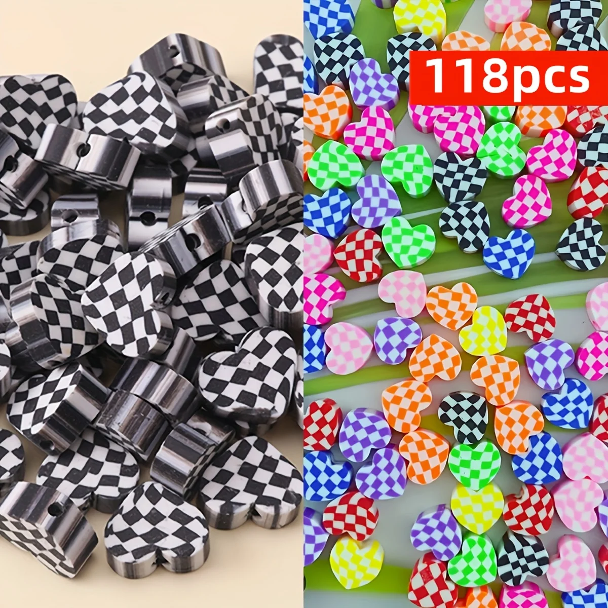 118 Stück 10 mm gemischte und schwarze Kandi-Herzperlen aus Polymer-Ton, DIY-Armbänder, Ohrringe, Halsketten, Zubehör für die Schmuckherstellung