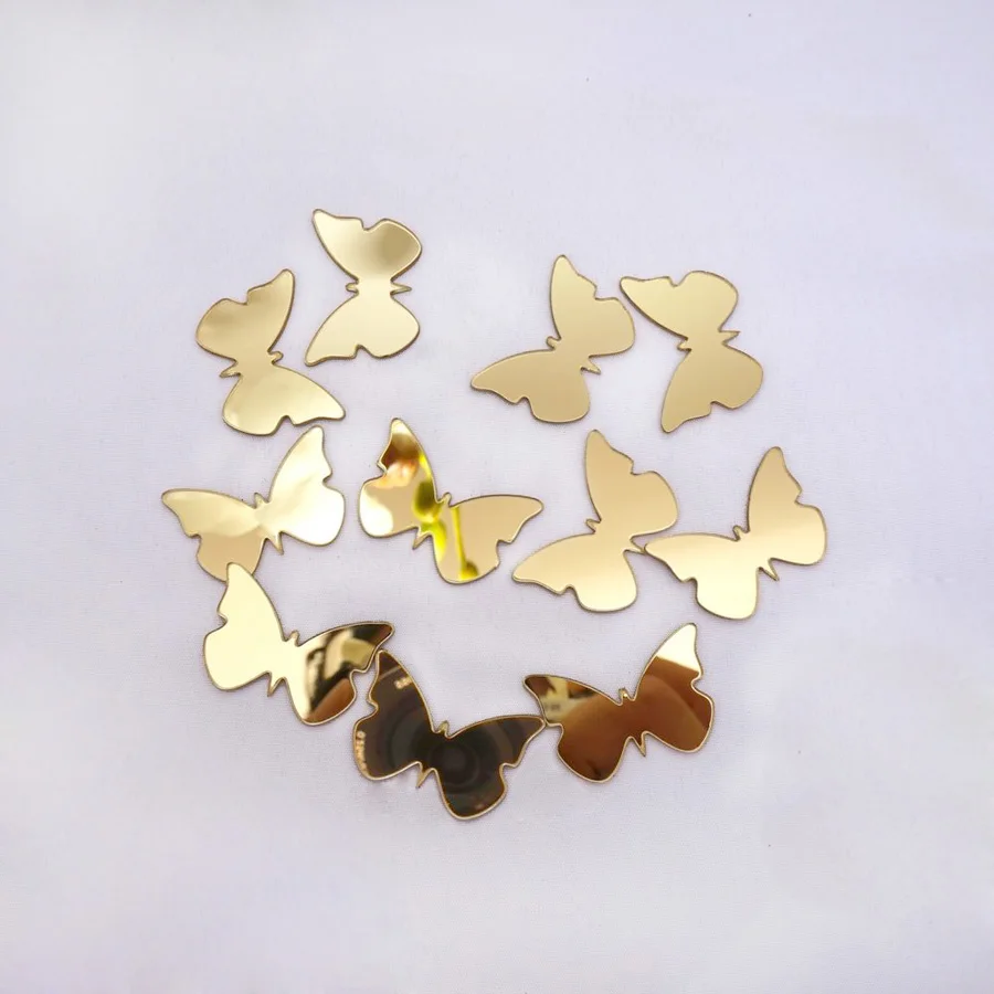 100pcs Small Butterflies Wall Mirror Sticker 3D Acrylic Mirror Sticker Wedding Decoration Party Decor