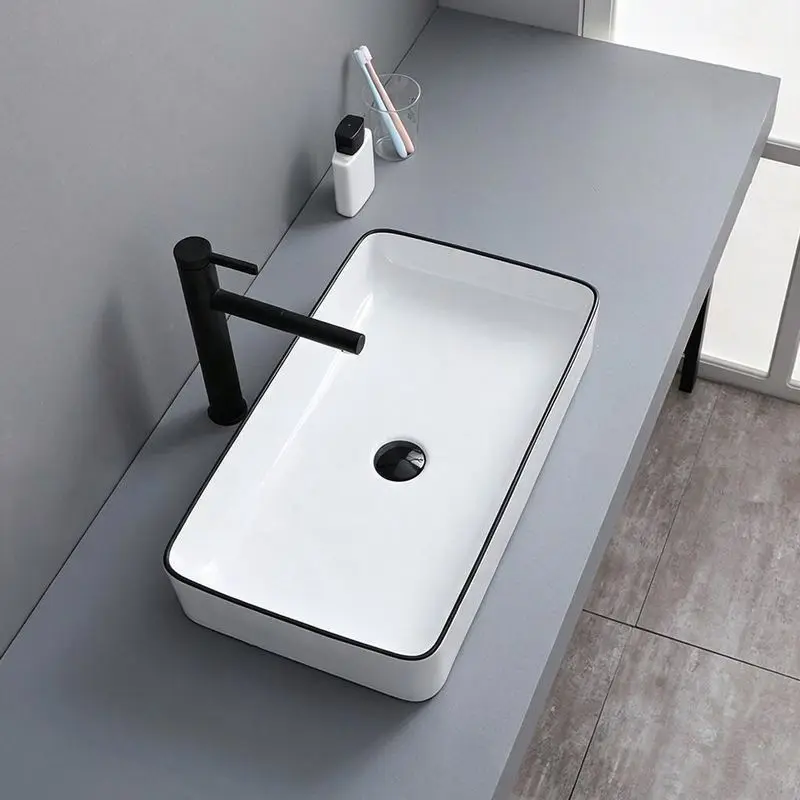 Nordic Ceramic Platform Wash Basin – Black Edge Creative Bathroom/Hotel Sink