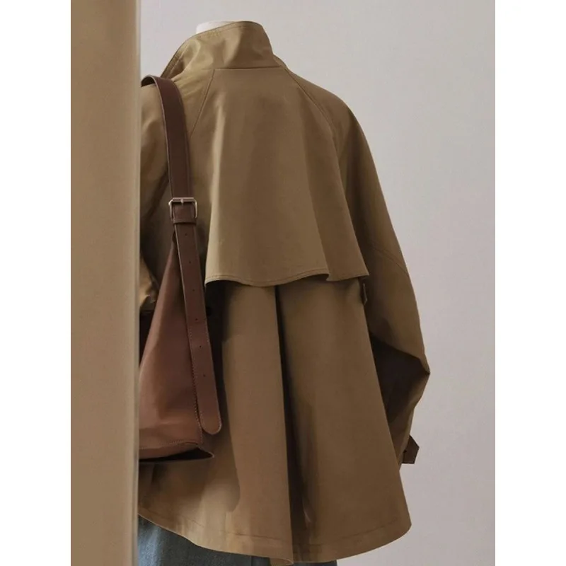 Y2k Fashion Trench Autumn Winter Womens Elegant Short Coat Vintage Windbreaker Breasted Lapel Jacket Women Khaki Tops Outerwear