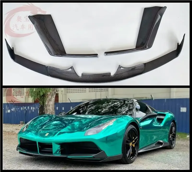 Carbon Fiber Bumper Front Lip Spoiler Fog Lamp Air Vent Outlet Wind Knife Splitter Cover For Ferrari 488 2015-UP