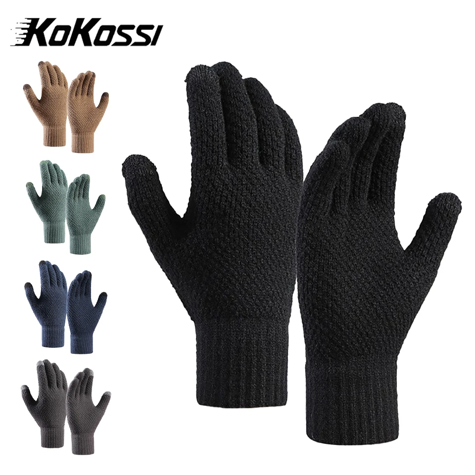 KoKossi Men's Winter Knitted Thermal Gloves Touchscreen Thickened Fleece-lined Warmth Non-slip Cold Protection Outdoor Sports
