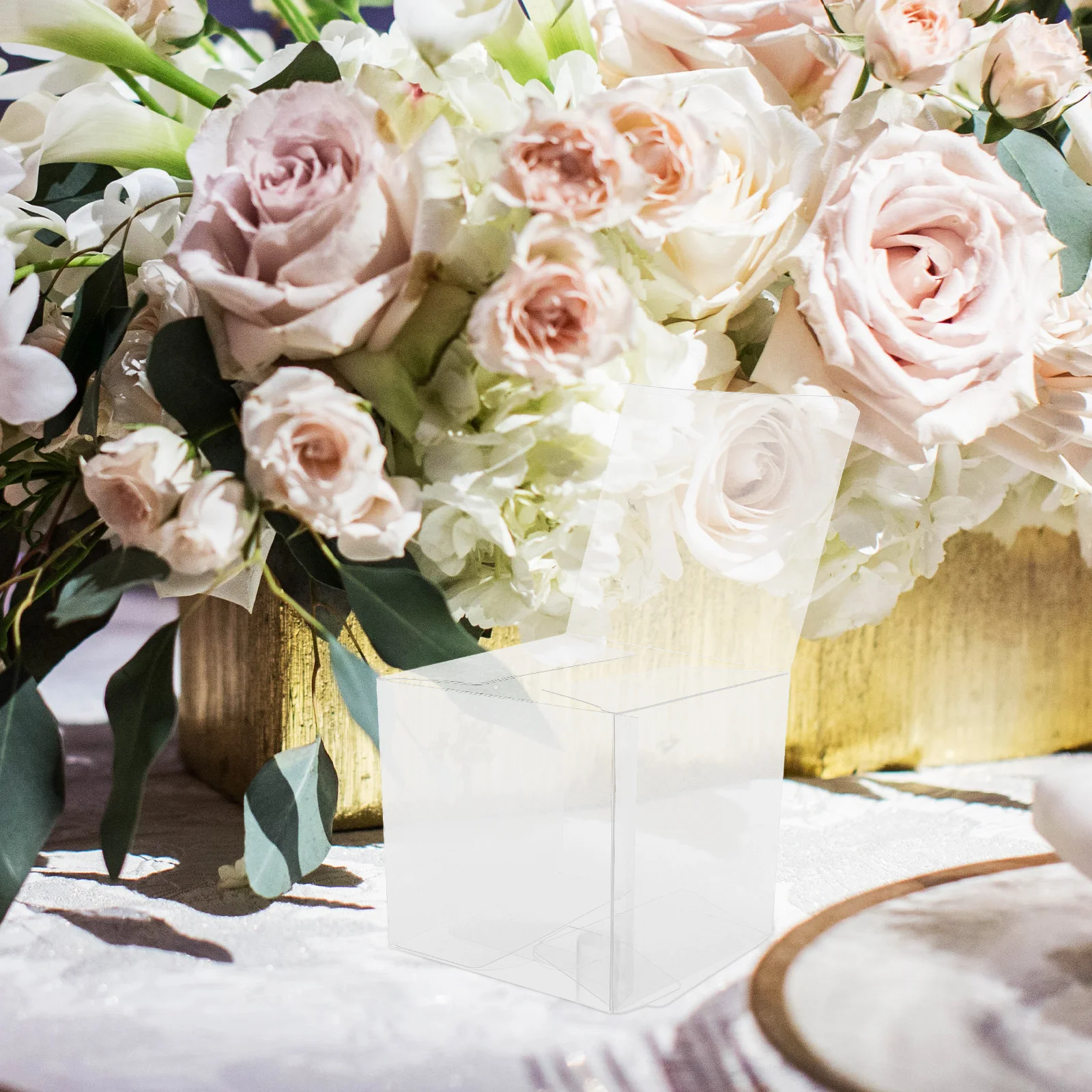 

50Pcs Transparent Plastic Rectangular Gift Boxes Foldable Lid for Wedding Favors Party Presents Candy and Small Items